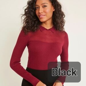 RW&CO Ribbed Polo with Sheer Yoke Black M